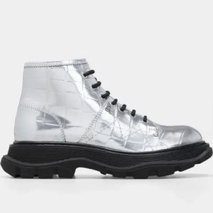 Alexander McQueen Women Tread Slick Boots Silver 39.5 EU $1050 Retail AUTHENTIC
